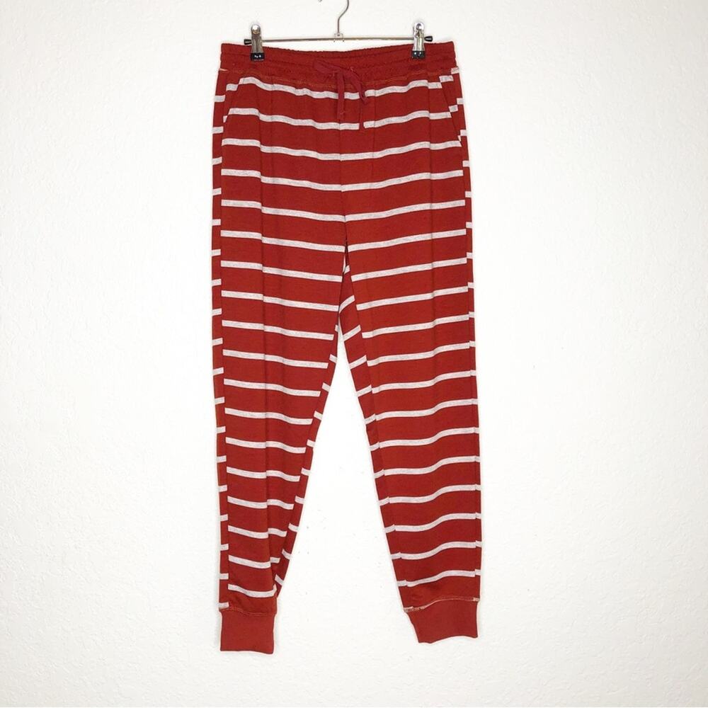 LuLaRoe red gray striped jogger pants size Large